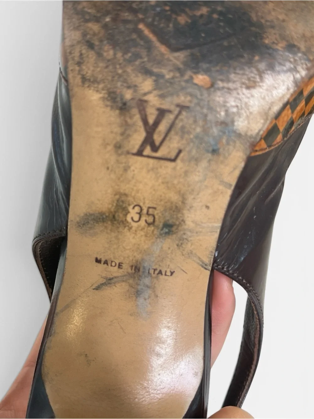 Louis Vuitton Black and Brown Checkered Slingback Heels